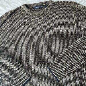 Northern Isles Tan Navy‎ Print Pullover Silk Blend Crewneck Grandpa Sweater XL